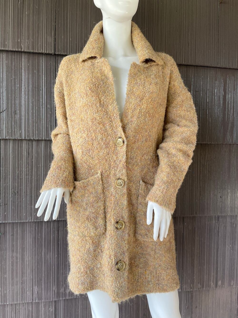 🔥Lush Fuzzy Wool Blend Tan Oversized Button Cardigan Sweater Cottage Lagenlook